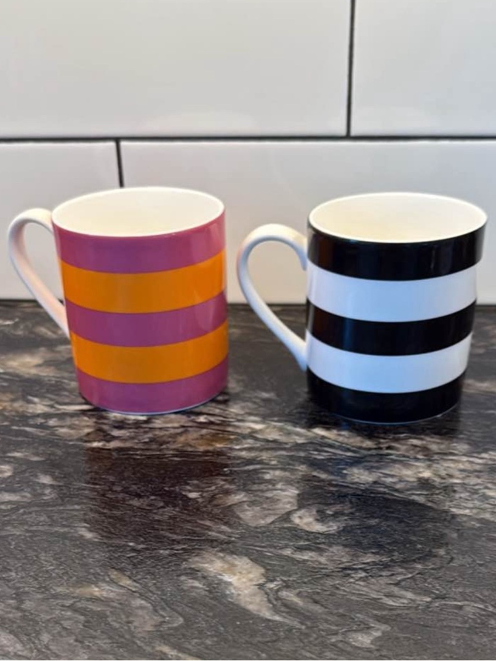 Kate Spade + Lenox Wickford Red Letter Day Striped Monogram Ceramic Mugs - Picture 3 of 7